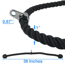 36-inch All Black Tricep Rope, Snap Hook and Carry Bag