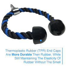 36-inch Black and Blue Tricep Rope, Snap Hook and Carry Bag