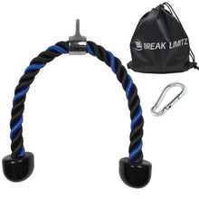 36-inch Black and Blue Tricep Rope, Snap Hook and Carry Bag
