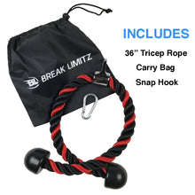 36-inch Black and Red Tricep Rope, Snap Hook and Carry Bag