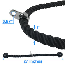 27-inch All Black Tricep Rope, Snap Hook and Carry Bag