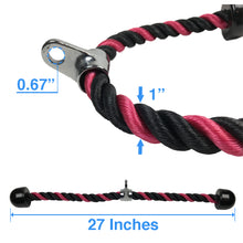 27-inch Black and Pink Tricep Rope, Workout Poster, Snap Hook and Carry Bag