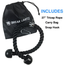 27-inch All Black Tricep Rope, Snap Hook and Carry Bag