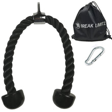36-inch All Black Tricep Rope, Snap Hook and Carry Bag