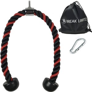 36-inch Black and Red Tricep Rope, Snap Hook and Carry Bag