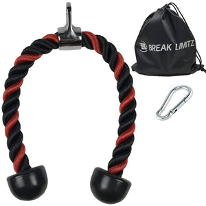 27-inch Black and Red Tricep Rope, Snap Hook, Workout Poster and Carry Bag